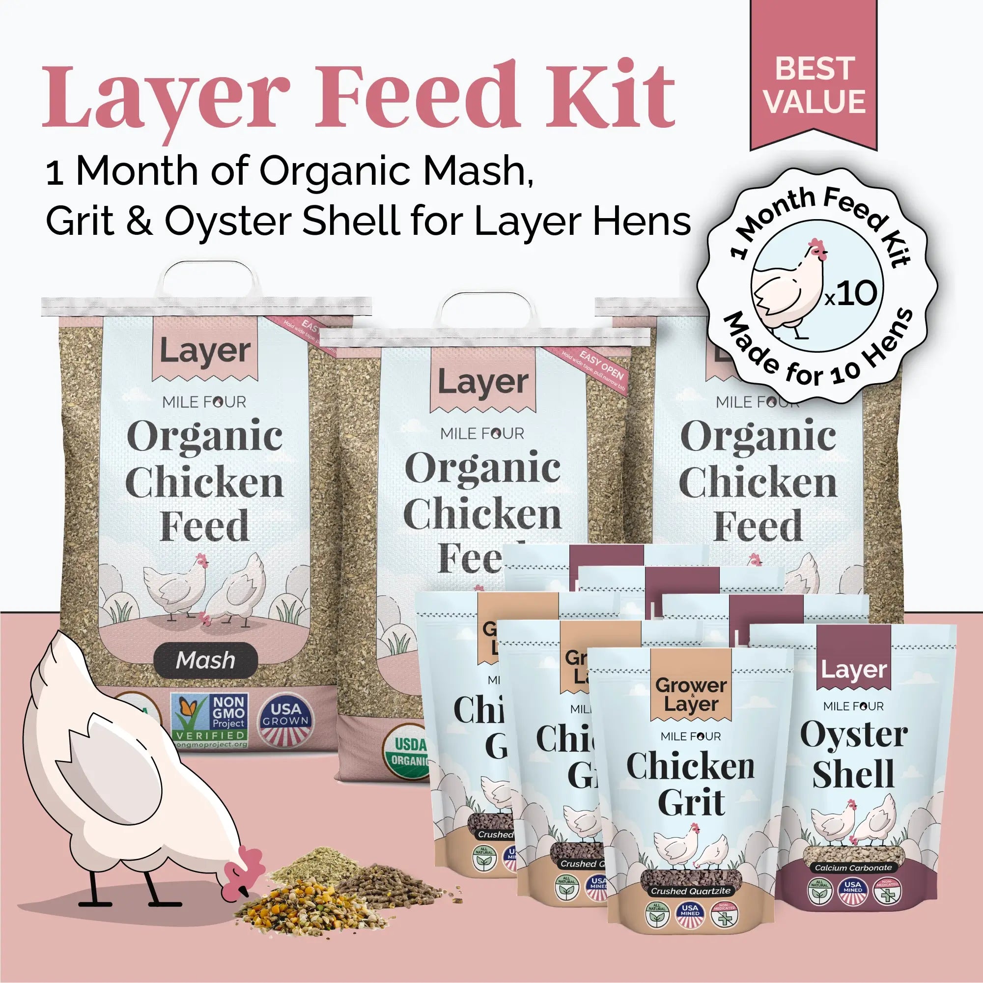 Layer Chicken Feed Kit, Chicken Feed Kit, Chicken Kit, Organic Feed Kit, Month Supply of Chicken Feed, Grit, Scratch, Oyster Shell, Chicken Feed Bundle, Best Chicken Feed, Organic Mash Comparison