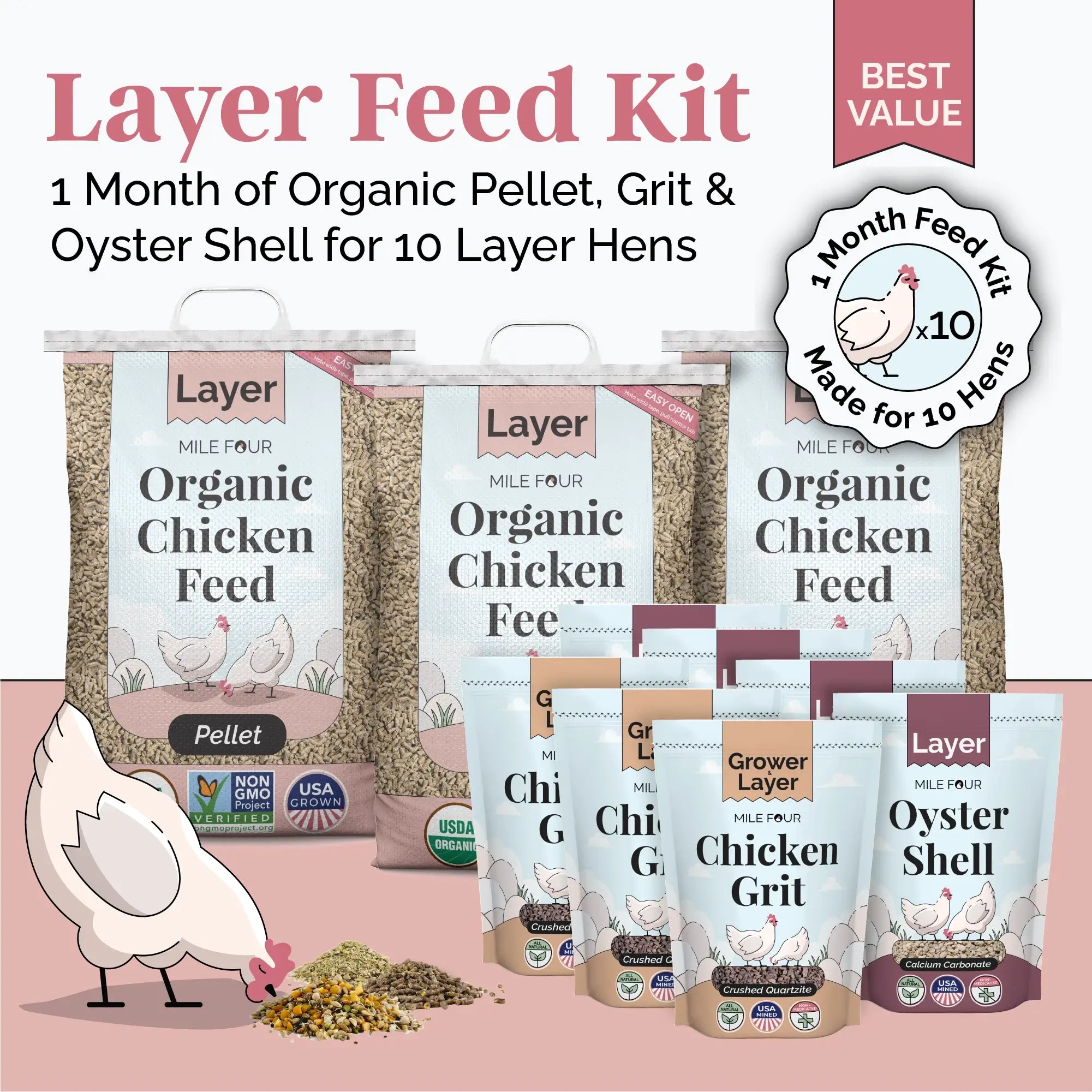 Layer Chicken Feed Kit, Chicken Feed Kit, Chicken Kit, Organic Feed Kit, Month Supply of Chicken Feed, Grit, Scratch, Oyster Shell, Chicken Feed Bundle, Best Chicken Feed, Organic Feed Bag Guide