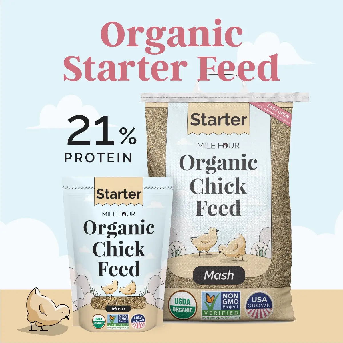 Buy Organic Chick Starter Feed, Best Organic Chick Feed, Non-GMO, USDA Organic Chick Feed, Chick Feed, Mile Four Feed, Mile Four Chick Feed