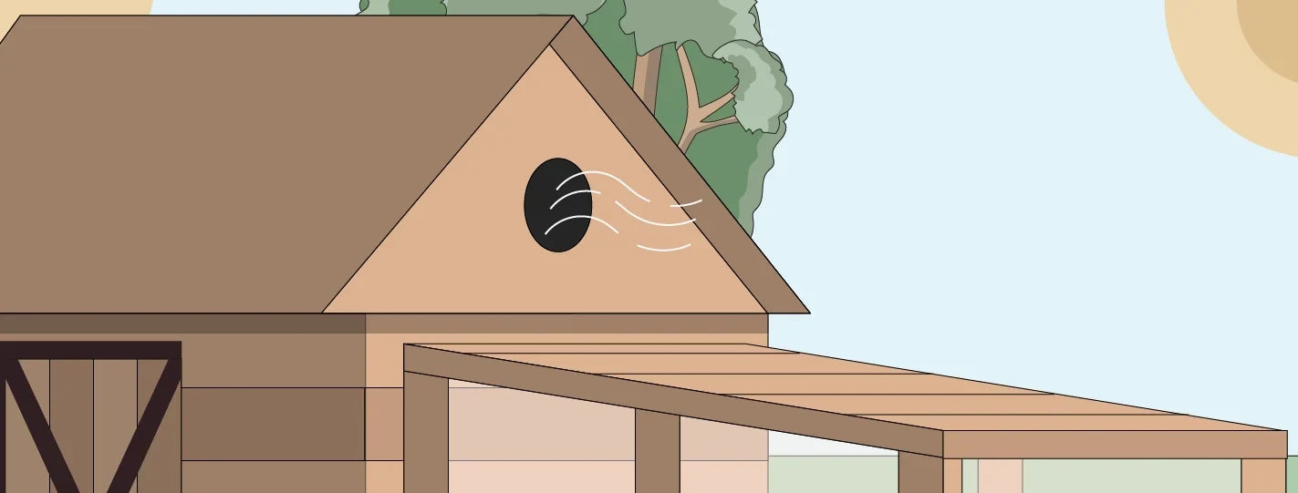 Illustration of a coop showing a hole with wind passing through