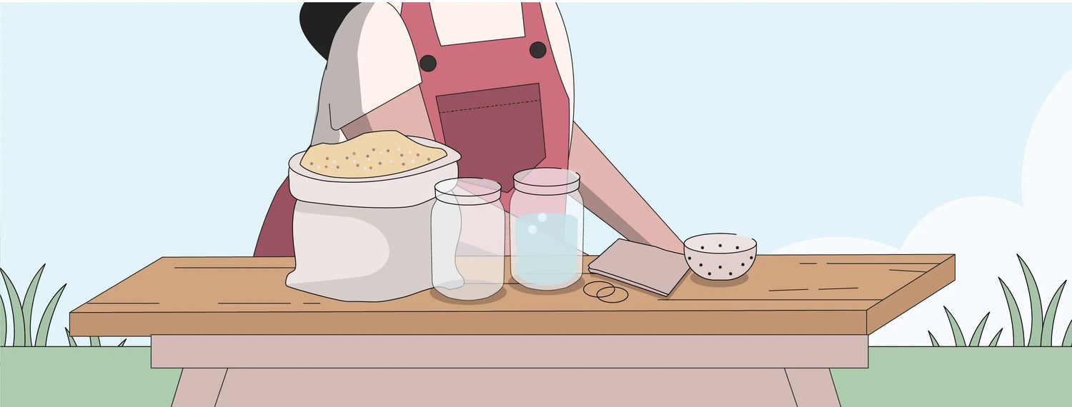 illustration with a chicken owner fermenting feed