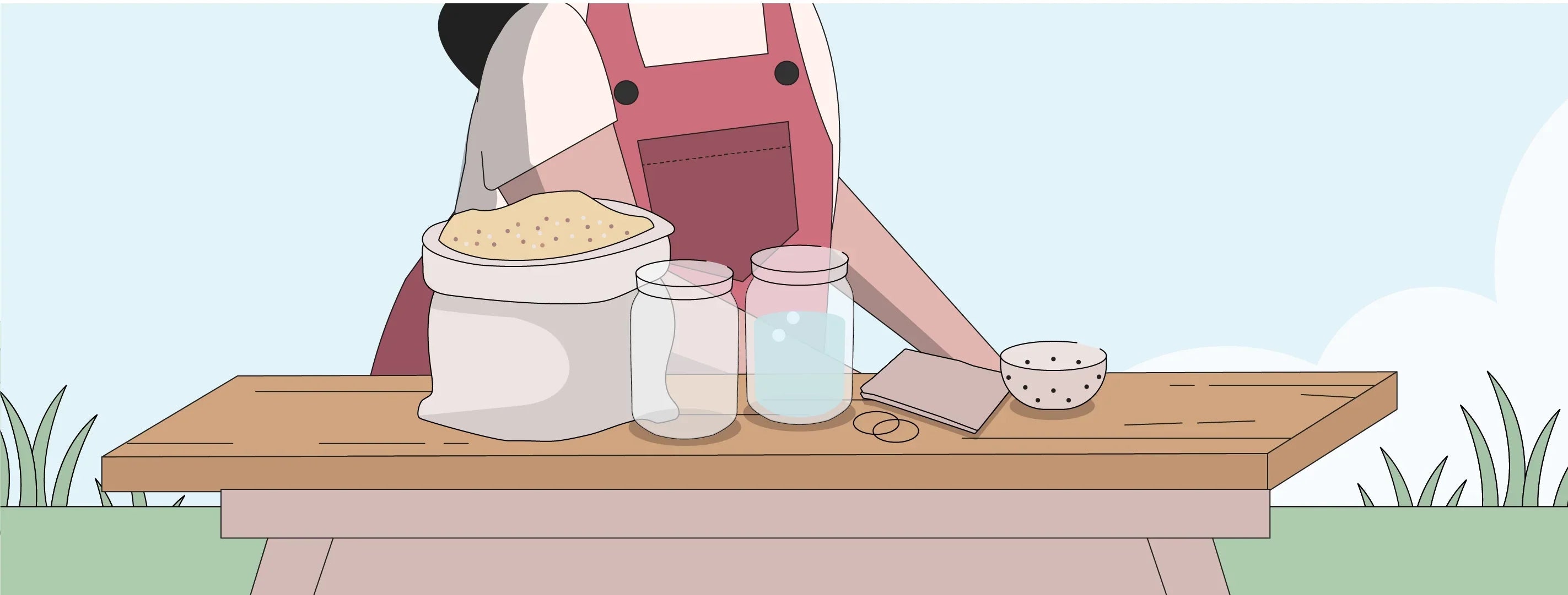 illustration with a chicken owner fermenting feed
