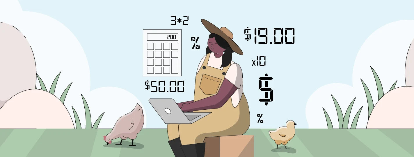 Chicken owner doing calculations