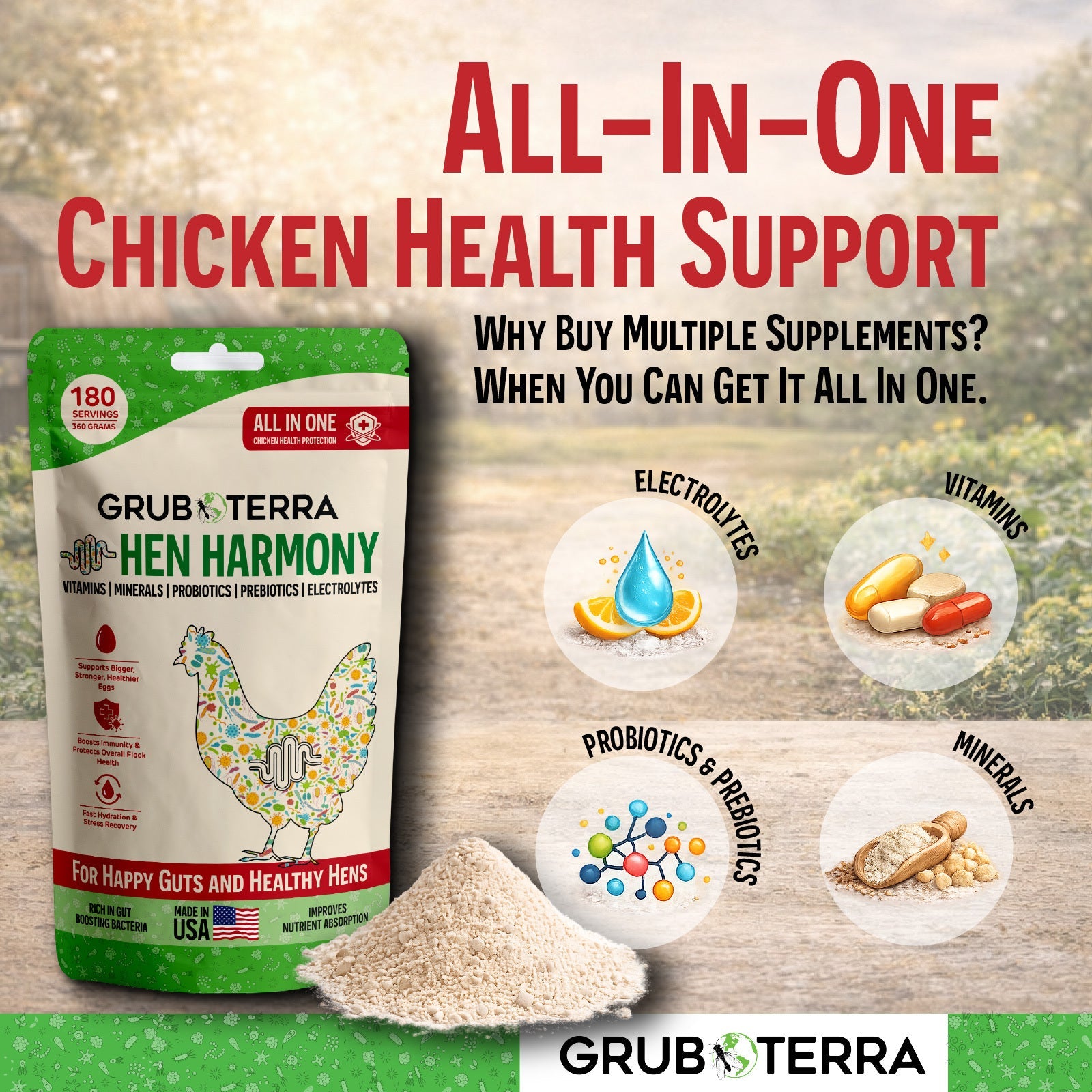 Hen Harmony Chicken Supplement for Hydration, Gut Health &amp; Flock Support