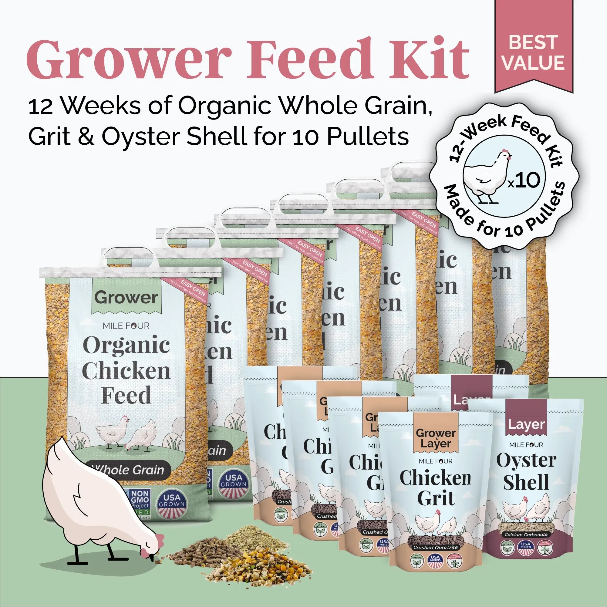Mile Four Grower Bundle Whole Grain, Grower Feed Kit 