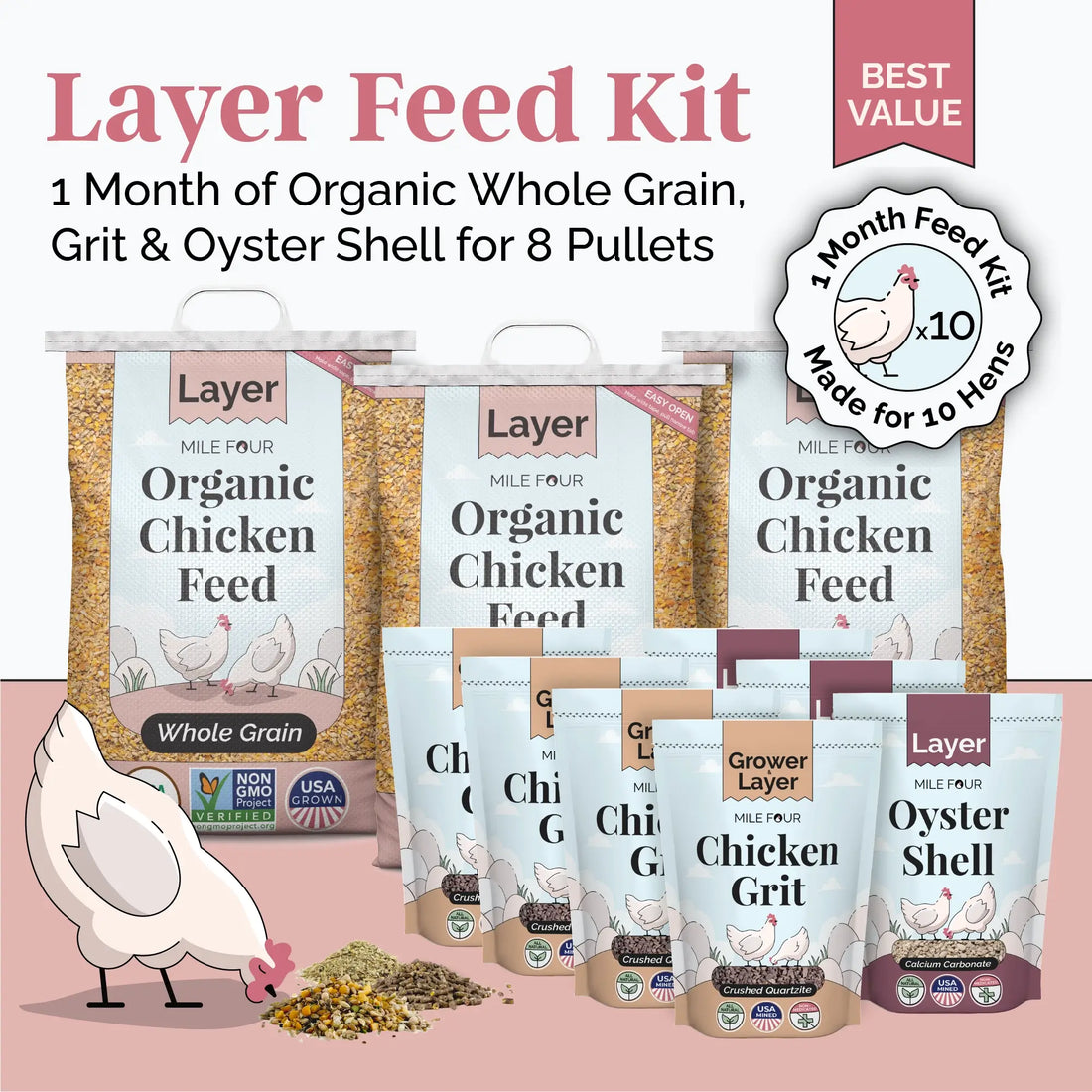 Layer Chicken Feed Kit, Chicken Feed Kit, Chicken Kit, Organic Feed Kit, Month Supply of Chicken Feed, Grit, Scratch, Oyster Shell, Chicken Feed Bundle, Best Chicken Feed 