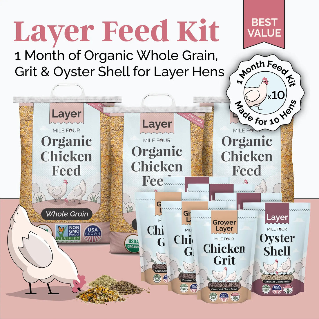 Layer Chicken Feed Kit, Chicken Feed Kit, Chicken Kit, Organic Feed Kit, Month Supply of Chicken Feed, Grit, Scratch, Oyster Shell, Chicken Feed Bundle, Best Chicken Feed 