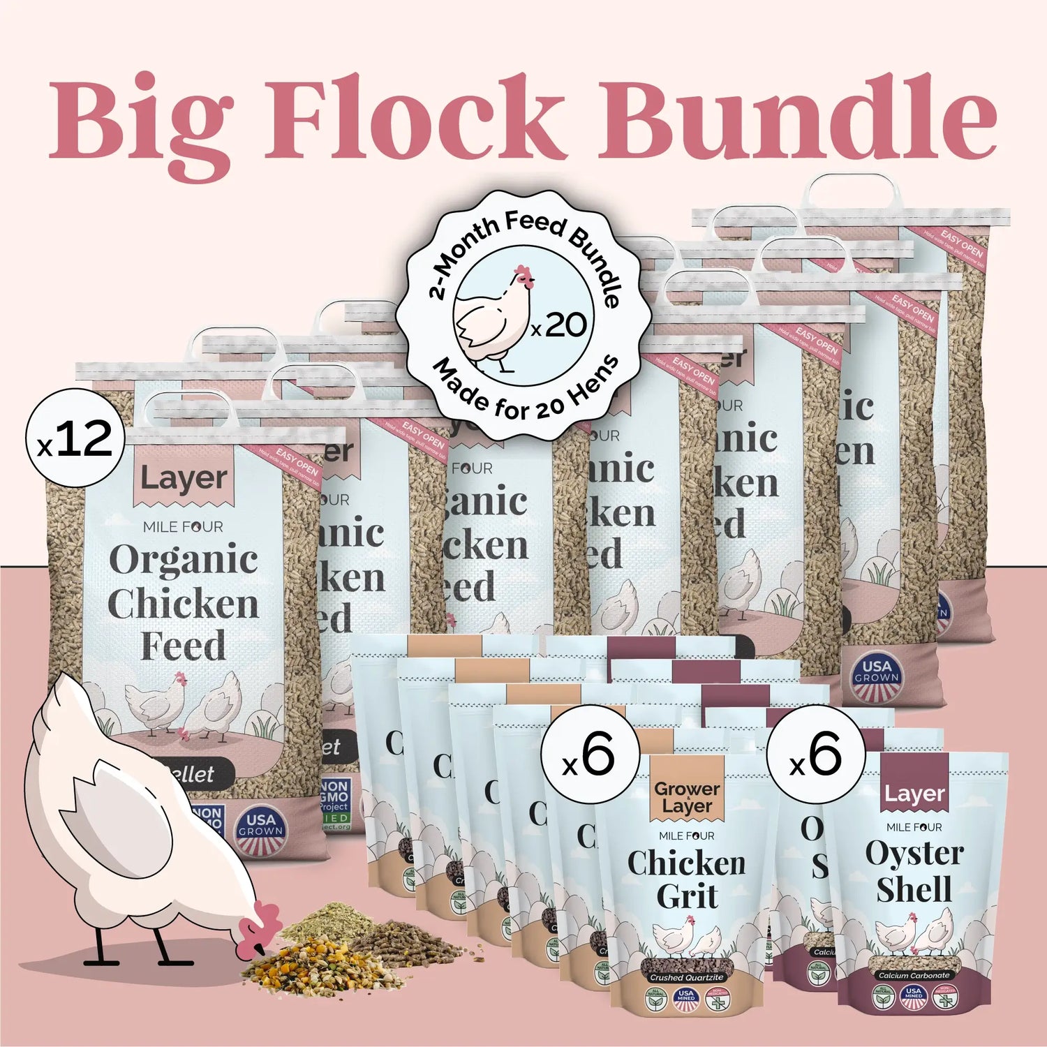 Layer Chicken Feed Bundle, Chicken Feed Kit, Chicken Kit, Organic Feed Kit, Month Supply of Chicken Feed, Grit, Scratch, Oyster Shell, Chicken Feed Bundle, Best Chicken Feed