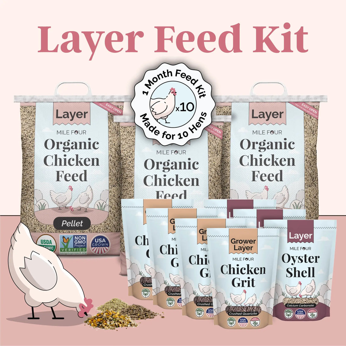 Layer Chicken Feed Kit, Chicken Feed Kit, Chicken Kit, Organic Feed Kit, Month Supply of Chicken Feed, Grit, Scratch, Oyster Shell, Chicken Feed Bundle, Best Chicken Feed