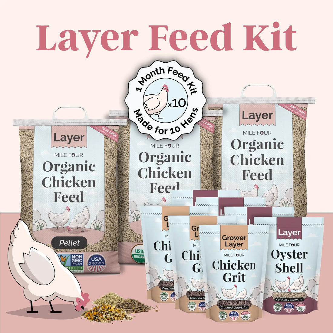 Layer Chicken Feed Kit, Chicken Feed Kit, Chicken Kit, Organic Feed Kit, Month Supply of Chicken Feed, Grit, Scratch, Oyster Shell, Chicken Feed Bundle, Best Chicken Feed