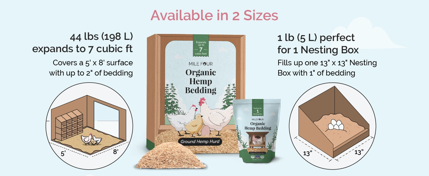 Hemp Bedding for chicken coop, hemp bedding for nesting box, hemp bedding, mile four hemp bedding, hemp for coops, chicken bedding, hemp chicken bedding